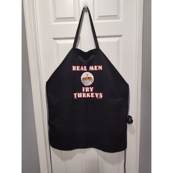 Turkey Apron‎ "REAL MEN FRY TURKEYS" Black Thanksgiving Fall Cooking Grilling - Picture 1 of 5